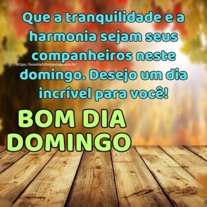 Que a tranquilidade e a harmonia sejam seus companheiros neste domingo. Desejo um dia incrível para você!