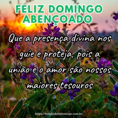 Bom dia e feliz domingo abençoado para você e sua família! Que a presença divina nos guie e proteja, pois a união e o amor são nossos maiores tesouros.