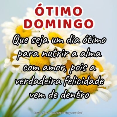 Bom dia domingo! Que seja um dia ótimo para nutrir a alma com amor, pois a verdadeira felicidade vem de dentro.