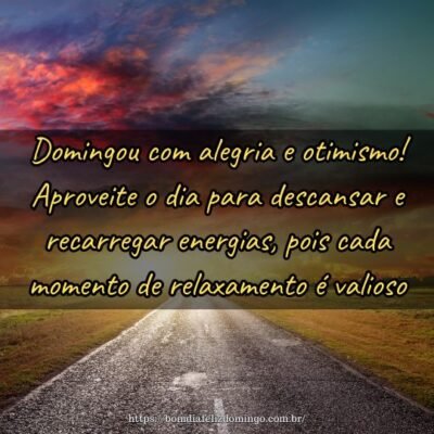 Domingou com alegria e otimismo! Aproveite o dia para descansar e recarregar energias, pois cada momento de relaxamento é valioso. Domingou com alegria e otimismo! Aproveite o dia para descansar e recarregar energias, pois cada momento de relaxamento é valioso.