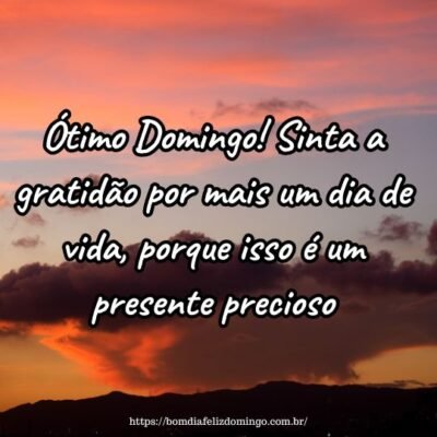 Ótimo Domingo! Sinta a gratidão por mais um dia de vida, porque isso é um presente precioso.