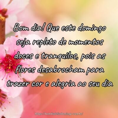 Bom dia! Que este domingo seja repleto de momentos doces e tranquilos, pois as flores desabrocham para trazer cor e alegria ao seu dia. Bom dia! Que este domingo seja repleto de momentos doces e tranquilos, pois as flores desabrocham para trazer cor e alegria ao seu dia.