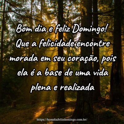 Bom dia e feliz Domingo! Que a felicidade encontre morada em seu coração, pois ela é a base de uma vida plena e realizada. Bom dia e feliz Domingo! Que a felicidade encontre morada em seu coração, pois ela é a base de uma vida plena e realizada.