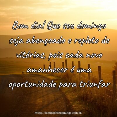 Bom dia! Que seu domingo seja abençoado e repleto de vitórias, pois cada novo amanhecer é uma oportunidade para triunfar.