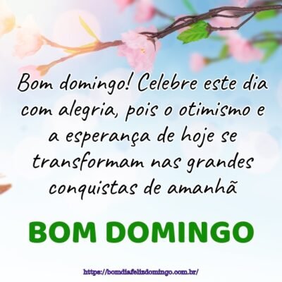 Bom domingo! Celebre este dia com alegria, pois o otimismo e a esperança de hoje se transformam nas grandes conquistas de amanhã.