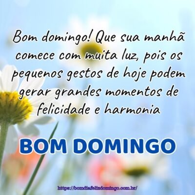 Bom domingo! Que sua manhã comece com muita luz, pois os pequenos gestos de hoje podem gerar grandes momentos de felicidade e harmonia.