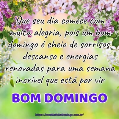 Que seu dia comece com muita alegria, pois um bom domingo é cheio de sorrisos, descanso e energias renovadas para uma semana incrível que está por vir.