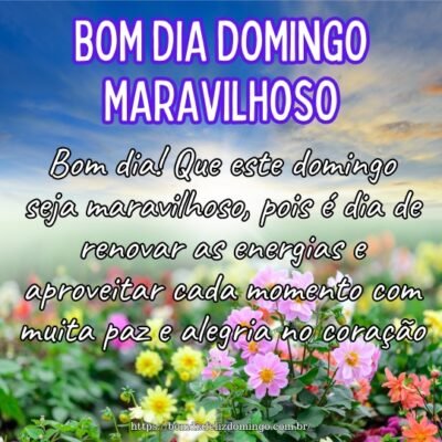 Bom dia! Que este domingo seja maravilhoso, pois é dia de renovar as energias e aproveitar cada momento com muita paz e alegria no coração.