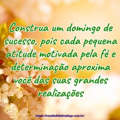 Construa um domingo de sucesso, pois cada pequena atitude motivada pela fé e determinação aproxima você das suas grandes realizações.