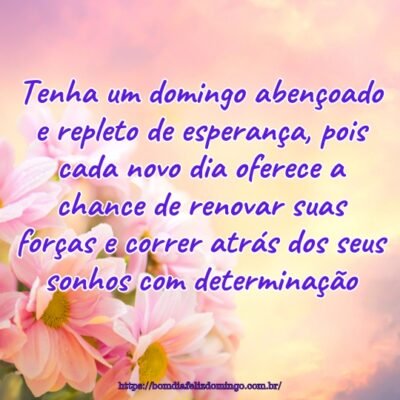 Tenha um domingo abençoado e repleto de esperança, pois cada novo dia oferece a chance de renovar suas forças e correr atrás dos seus sonhos com determinação.