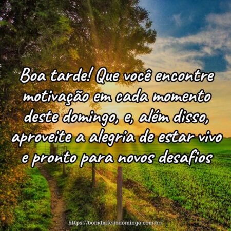 Boa tarde! Que você encontre motivação em cada momento deste domingo, e, além disso, aproveite a alegria de estar vivo e pronto para novos desafios. Boa tarde! Que você encontre motivação em cada momento deste domingo, e, além disso, aproveite a alegria de estar vivo e pronto para novos desafios.