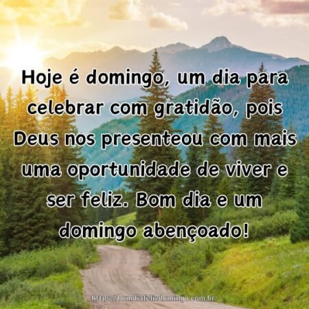 Hoje é domingo, um dia para celebrar com gratidão, pois Deus nos presenteou com mais uma oportunidade de viver e ser feliz. Bom dia e um domingo abençoado!