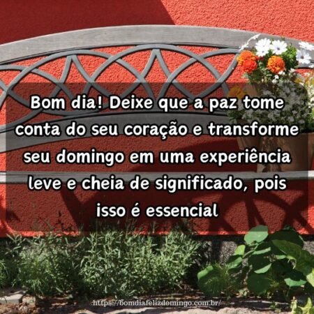 Bom dia! Deixe que a paz tome conta do seu coração e transforme seu domingo em uma experiência leve e cheia de significado, pois isso é essencial. Bom dia! Deixe que a paz tome conta do seu coração e transforme seu domingo em uma experiência leve e cheia de significado, pois isso é essencial.