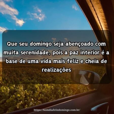 Que seu domingo seja abençoado com muita serenidade, pois a paz interior é a base de uma vida mais feliz e cheia de realizações. Que seu domingo seja abençoado com muita serenidade, pois a paz interior é a base de uma vida mais feliz e cheia de realizações.