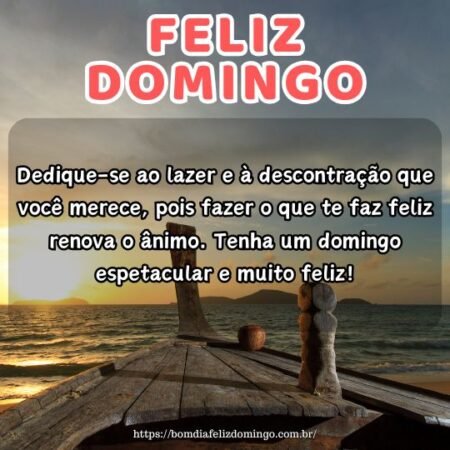 Dedique-se ao lazer e à descontração que você merece, pois fazer o que te faz feliz renova o ânimo. Tenha um domingo espetacular e muito feliz! Dedique-se ao lazer e à descontração que você merece, pois fazer o que te faz feliz renova o ânimo. Tenha um domingo espetacular e muito feliz!
