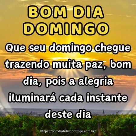 Que seu domingo chegue trazendo muita paz, bom dia, pois a alegria iluminará cada instante deste dia. Que seu domingo chegue trazendo muita paz, bom dia, pois a alegria iluminará cada instante deste dia.