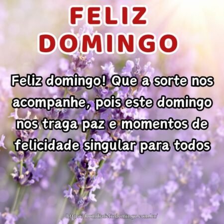 Feliz domingo! Que a sorte nos acompanhe, pois este domingo nos traga paz e momentos de felicidade singular para todos. Feliz domingo! Que a sorte nos acompanhe, pois este domingo nos traga paz e momentos de felicidade singular para todos.