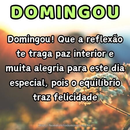 Domingou! Que a reflexão te traga paz interior e muita alegria para este dia especial, pois o equilíbrio traz felicidade. Domingou! Que a reflexão te traga paz interior e muita alegria para este dia especial, pois o equilíbrio traz felicidade.